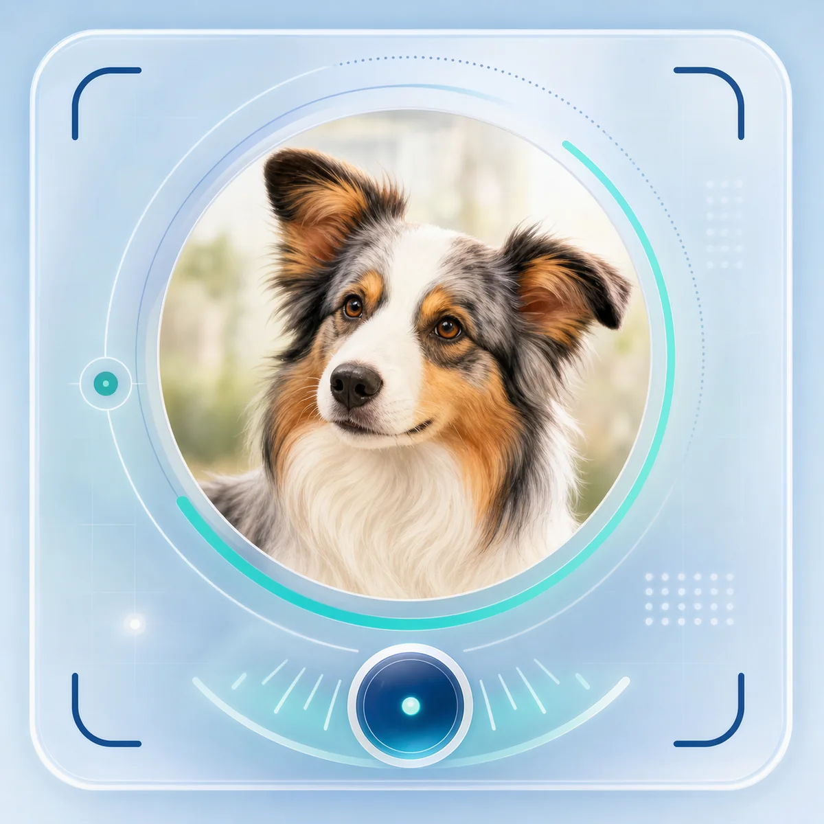 Drawn scanner-style dog photo panel for a visual mood hint